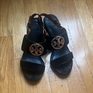 Tory Burch Black and Gold Sandals